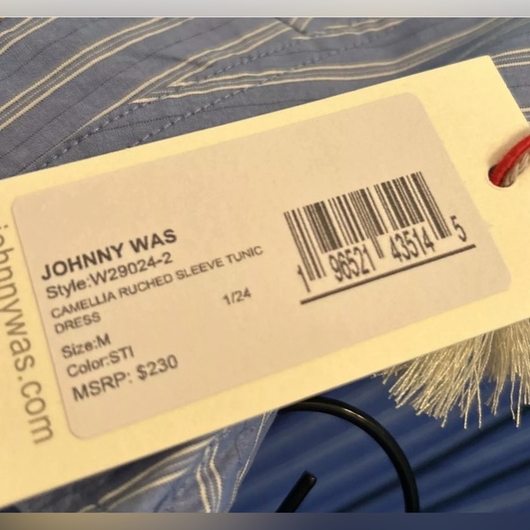 Johnny Was Camellia Embroidered Blue Striped Casual Tunic Dress Size M - Picture 6 of 12